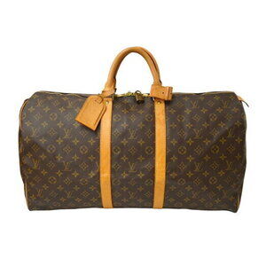 Louis Vuitton Keepall Boston Bag Monogram Canvas Brown Natural Leather